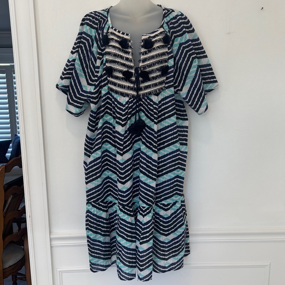 FIGUE Navy, White and Aqua Striped Dress/Cover Up Size XXL